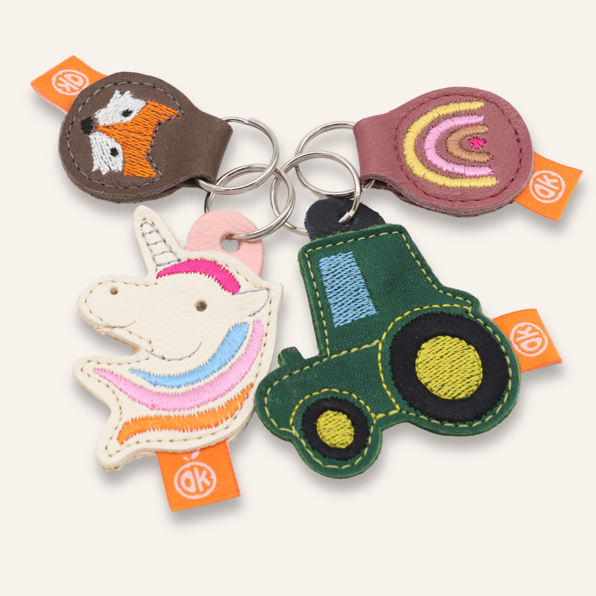 orangenkinder-schl-sselanh-nger-leder-regenbogen-fuchs-traktor image 1