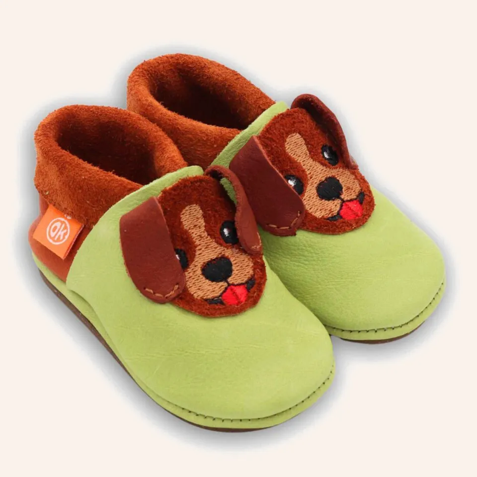 orangenkinder-kinder-barfu-schuhe-amigo-waldi-der-welpe-gr-n-kita-barfu-schuhe image 1