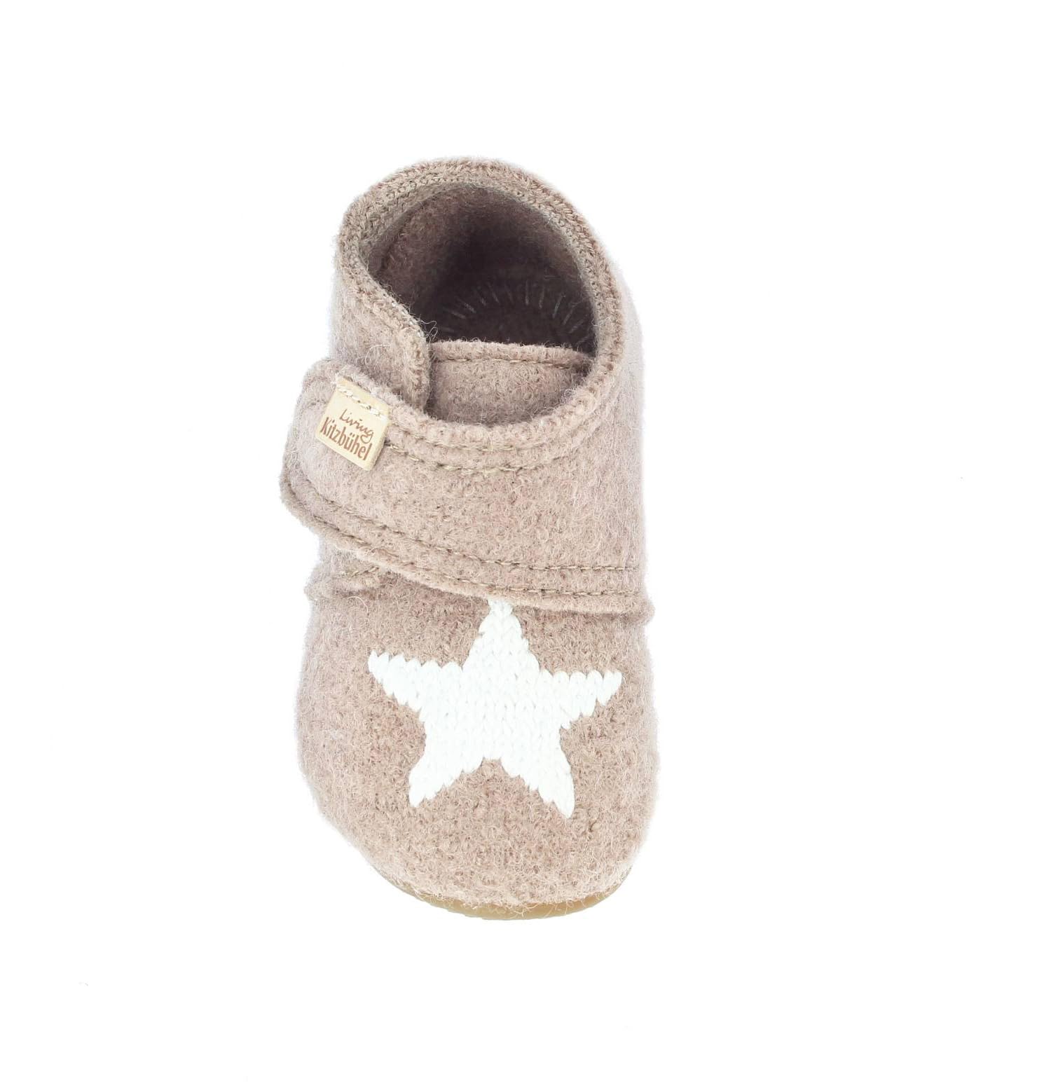 living-kitzb-hel-babyklettschuh-stern-timeless-taupe-filz-slipper image 2