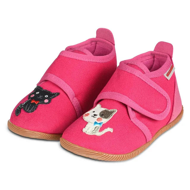 giesswein-sandau-slim-fit-kinder-hausschuh-baumwolle-himbeer-klett image 1