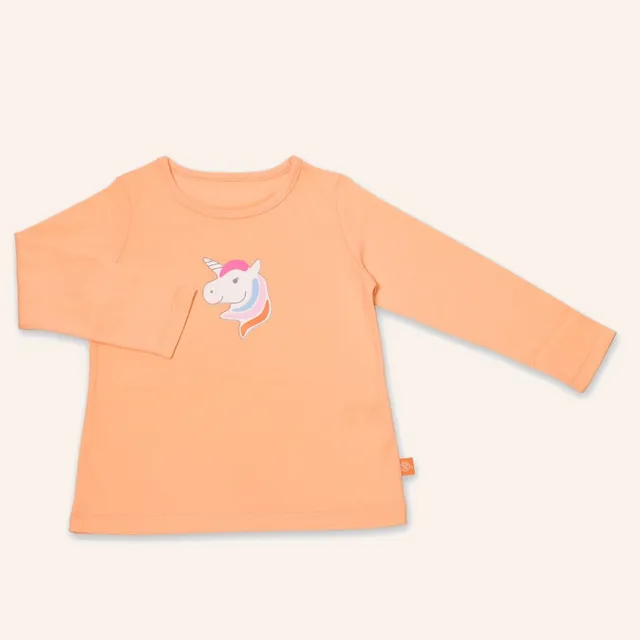 orangenkinder-einhorn-stella-langarmshirt-pfirsich-baby-und-kinderoberteil image 1
