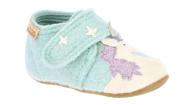living-kitzb-hel-babyklettschuh-einhorn-stern-fresh-mint-filz-hausschuh image 1