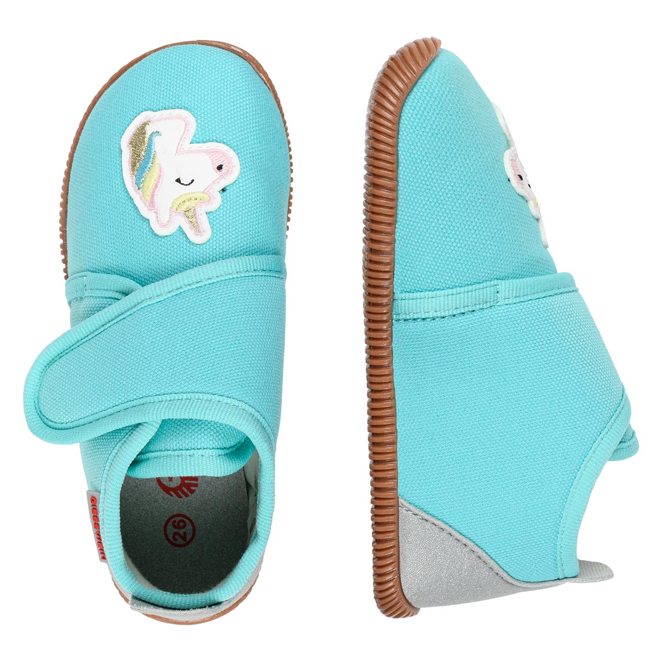 giesswein-sch-nsee-slim-fit-kinder-hausschuh-baumwolle-einhorn-gr-n-mit-klett image 3