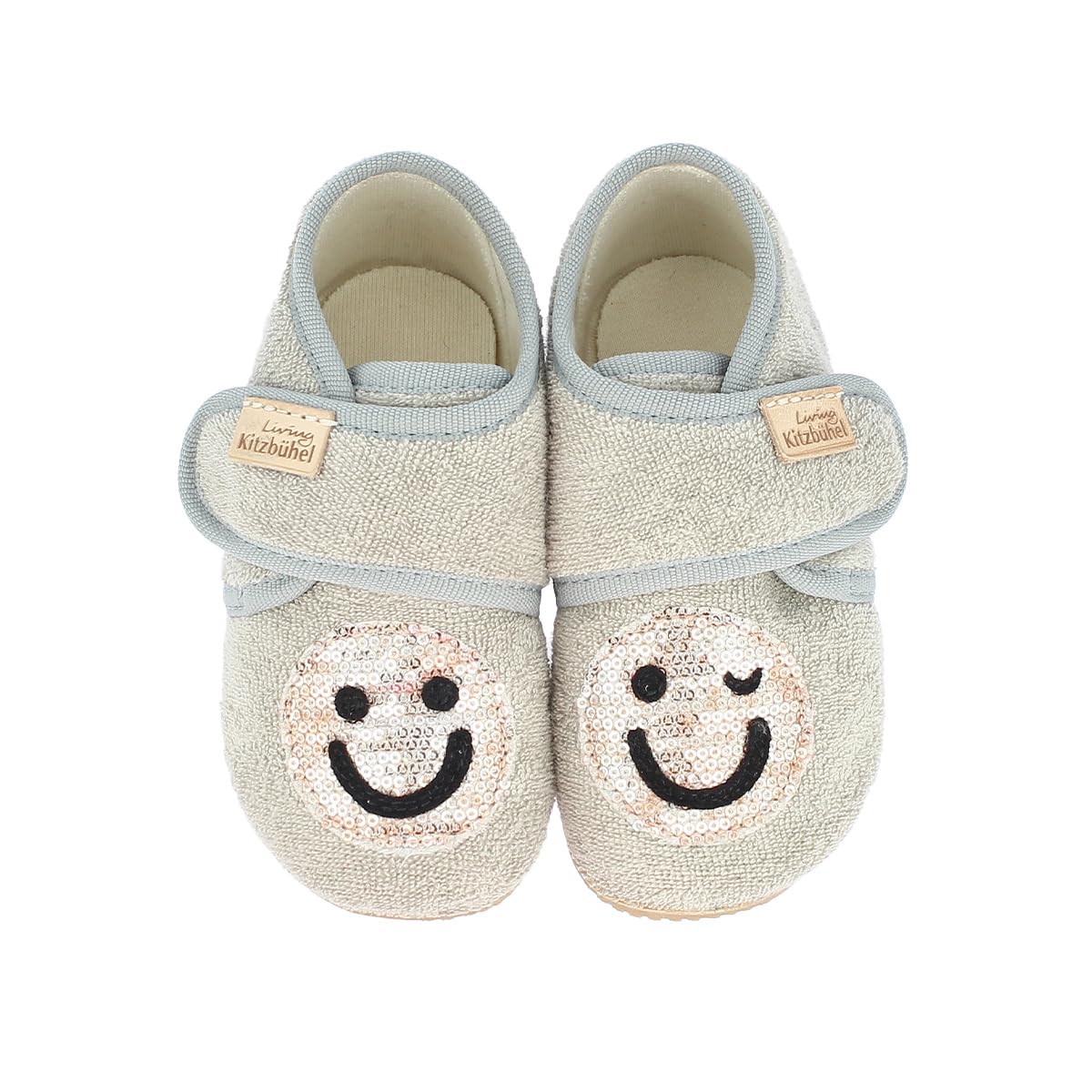 living-kitzb-hel-frottee-hausschuh-mit-klett-zwinker-smiley-bio-baumwolle image 2