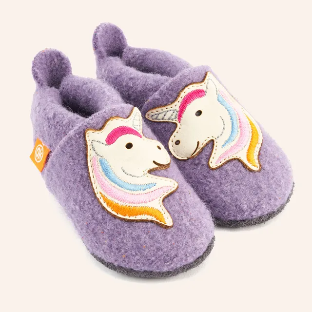 orangenkinder-stella-einhorn-kinder-filz-hausschuhe-aus-merinowolle-wolli image 1