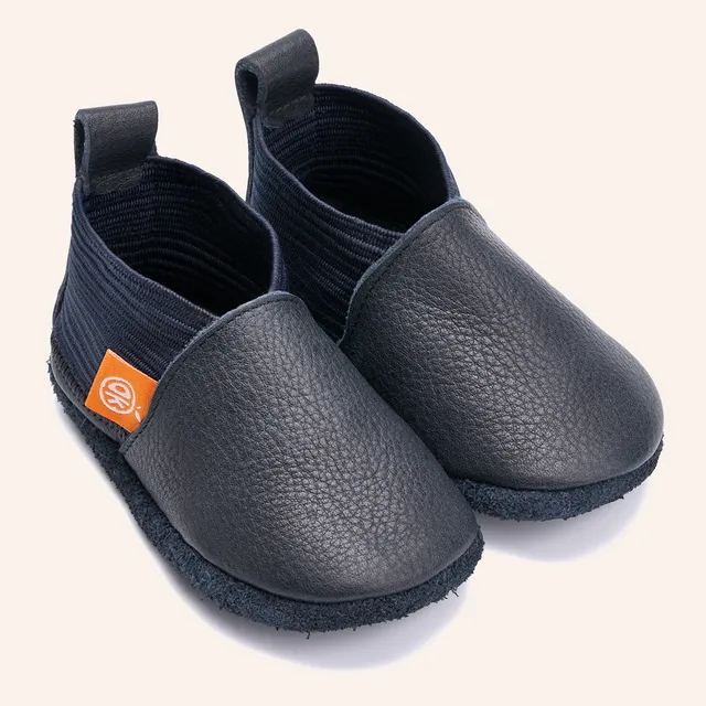 orangenkinder-krabbelschuhe-elastie-dunkelblau-baby-hausschuhe-mit-soft-elastic image 1