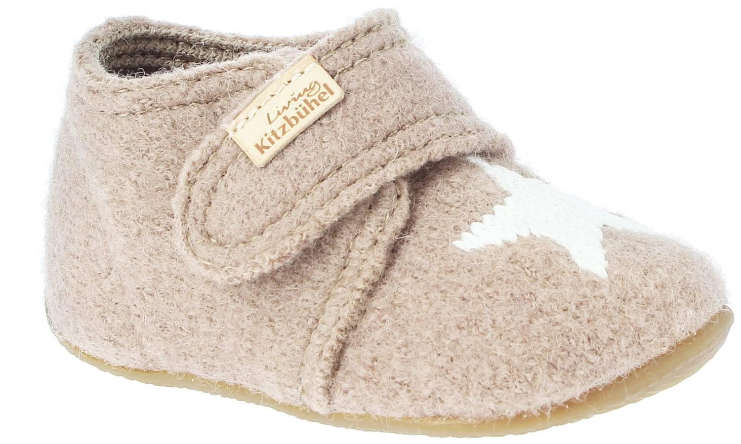 living-kitzb-hel-babyklettschuh-stern-timeless-taupe-filz-slipper image 1