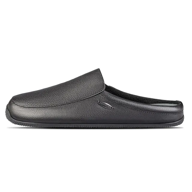 giesswein-manta-herren-leder-hausschuh-slipper-schwarz-mit-gummisohle image 1