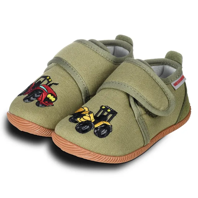 giesswein-saarmund-slim-fit-kinder-hausschuh-baumwolle-gr-n-klett image 1