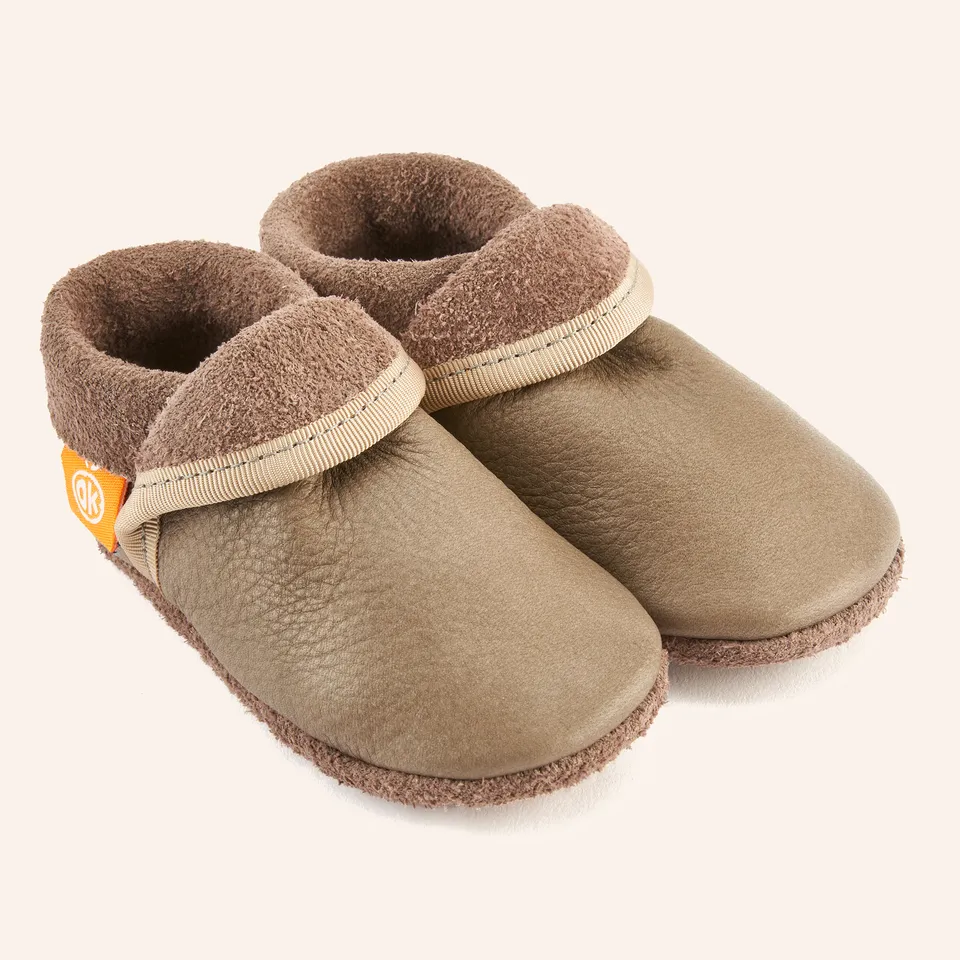 orangenkinder-classic-beige-kinder-hausschuhe-leder-krabbelschuhe image 1
