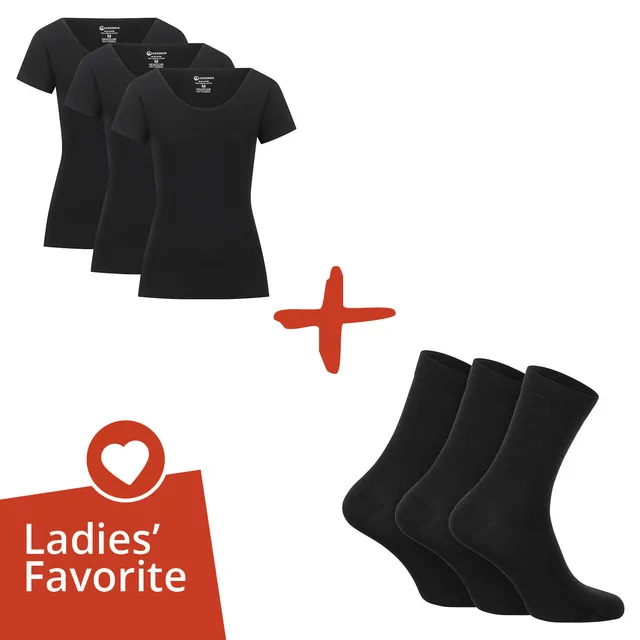 giesswein-bundle-organic-t-shirt-damen-3er-pack-business-socken-merino-3er-pack image 1